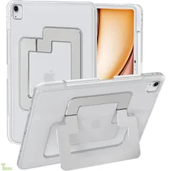 ホワイト iPad Air 13インチ ケース (M3/M2、2025/2024) iPad Pro 12.9 専用カバー 第6/5世代(2022/2021) 用 ケース アルミニウム合金スタンド ペン収納‎ 縦向き/横向きスタンド -半透明