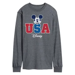 ディズニー メンズ トップス Tシャツ グラフィック Disneys Mickey Mouse Mens USA Long Sleeve Graphic Tee Gray グレー