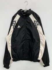 adidas アディダス ナイロンジャケット O ブラック フードなし 無地 ブランドロゴ ライン柄