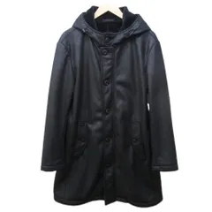 アルマーニ コレツィオーニ ARMANI COLLEZIONI フェイクムートンコート ジャケット 裏ボア ジップアップ フード ロング 50 約L 黒 ブラック MCL38W IBO89 0228のサムネイル