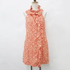 マークバイマークジェイコブス MARC by MARC JACOBS ワンピース ひざ丈 ノースリーブ ジップアップ 花柄 プリント フリル コットン シルク 綿 絹 オレンジ 赤 レッド ベージュ XS