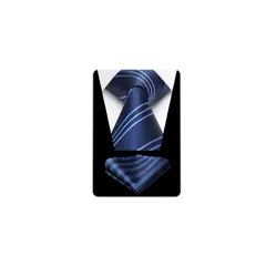 【新品】 [HISDERN] ネービー ネクタイ メンズ フォマール ビジネス ネクタイ チーフ セット ストラップ柄 結婚式 就活 面接 入学式 卒業式 プレゼント ブランドHC-03