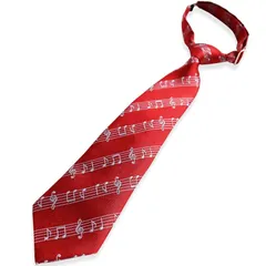 【新品】 [クインテット] 日本製 音符柄 キッズ ネクタイ 子供 ワンタッチ 子ども用 音楽柄 卒園式 入学式 卒業式 発表会 ステージ衣装 03-0511 (レッド/シルバー, ジュニアサイズ)