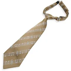 【新品】 [クインテット] 日本製 音符柄 キッズ ネクタイ 子供 ワンタッチ 子ども用 音楽柄 卒園式 入学式 卒業式 発表会 ステージ衣装 03-0511 (ベージュ/シルバー, ジュニアサイズ)