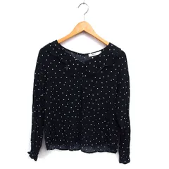 ニコアンド Niko and.. フリルカラー ブラウス シャツ ドット ギャザー ラウンドヘム 長袖 L 黒 ブラック /NT25