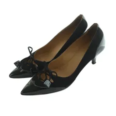 エルメス HERMES パンプス ポインテッドトゥ エナメル スエード切替 レースアップ 35 22.5cm 黒 ブラック /MI ■OS