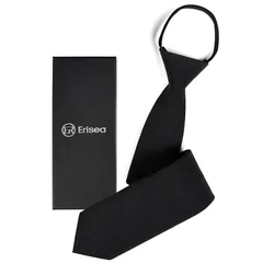【新品】 [Erisea] ネクタイ フォーマル メンズ 便利 黒ネクタイ 無地 冠婚葬祭 葬式 葬儀 お通夜 告別式 法事 法要 弔事 洗える (ブラック)