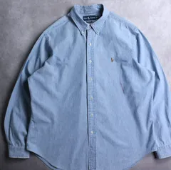 Ralph Lauren ラルフローレン 90s 長袖シャツ シャンブレーシャツ XLサイズ ボタンダウン ポニー刺しゅう入り フェード ペンキよごれ