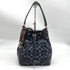 極美品◎COACH コーチ シグネチャー ドローストリング 2way ショルダーバッグ ハンドバッグ デニム×レザー F37224