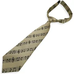 【新品】 [クインテット] 日本製 音符柄 キッズ ネクタイ 子供 ワンタッチ 子ども用 音楽柄 卒園式 入学式 卒業式 発表会 ステージ衣装 03-0511 (ライトベージュ/ブラック, ジュニアサイズ)