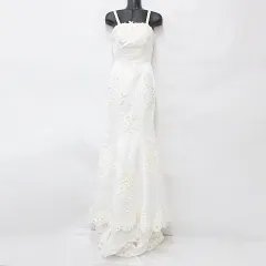 ドレス ウエディングドレス Aライン ロングトレーン ノーカラー ストラップ 衣装 2次会 パーティー 刺しゅう パールビーズ オフホワイト 7