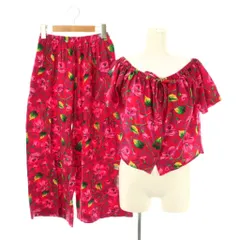 ケンゾー KENZO vintage エルカ期 フラワートップス×パンツ セットアップ カットソー イージー 花柄 M 赤 マルチカラー /CX ■OS