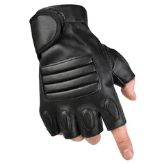 【新品】 [ホワイトファング] 手袋 バイク 登山 グローブ シンプル 無地 レザー フィンガーレス ストリート メンズ NT155(ブラック)