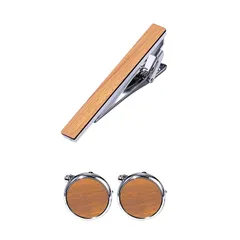 【新品】 ネクタイピン カフスボタン 木製 アンティーク 3点セット: レトロ おしゃれ カジュアル ビジネス 就職 新卒の面接 発表会 結婚式 記念日 誕生日 ウェディング 彼氏 父の日プレゼント