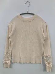 MAJESTIC LEGON マジェスティックレゴン ニット/セーター M アイボリー 無地 レース ナイロン ミドル丈 長袖 クルーネック(丸首)