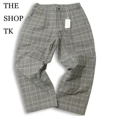 【新品 未使用】 THE SHOP TK タケオキクチ 通年 タック ワイド グレンチェック テーパード スラックス パンツ Sz.L メンズのサムネイル