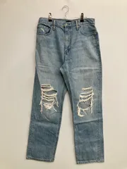 UNIQLO ユニクロ デニムパンツ 28 ブルー フルレングス 無地 スタンダード ストレート レギュラー ヴィンテージ クラッシュ・ダメージ