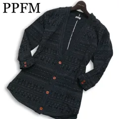 PPFM ペイトンプレイス 春夏★ 7分袖 ジャガード 総柄 幾何学柄 カーディガン Sz.L メンズ 灰 グレーのサムネイル