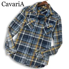 CavariA キャバリア 通年 ウォッシュ加工★ 長袖 ウエスタン インディゴ チェック シャツ Sz.44 メンズのサムネイル