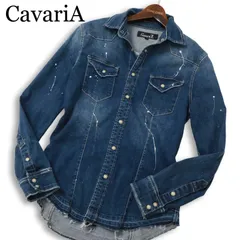 CavariA キャバリア 通年 ペンキ＆USED加工★ スリム 長袖 デニム ウエスタン シャツ Sz.44 メンズのサムネイル