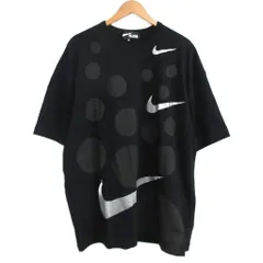 ブラックコムデギャルソン BLACK COMME des GARCONS 25SS 綿天竺 NIKE プリント Tシャツ ナイキコラボ スウッシュ 半袖 M 黒 ブラック