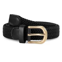 【新品】 [JASGOOD] ベルト レディース メッシュ ベルト ゴム 幅25mm 伸縮 編み込み 大きいサイズ ゴルフ カジュアル 女性用 プレゼント 黒