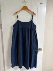 (日本ヴィンテージ)ノースリーブ ONE PIECE キャミソール ネイビー ビスチェ コットン M