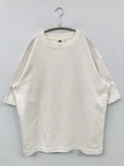 UNIQLO U ユニクロユー Tシャツ/カットソー L ホワイト 無地 ミドル丈 半袖 クルーネック(丸首)