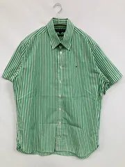 TOMMY HILFIGER トミーヒルフィガー シャツ/ブラウス M グリーン コットン ストライプ柄 ワンポイント ブランドロゴ ミドル丈 ボタンダウン 半袖