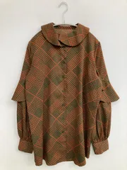 JEANASIS ジーナシス シャツ/ブラウス F ブラウン フリル その他総柄 ミドル丈 長袖 レギュラーカラー