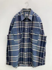 B-CODE シャツ/ブラウス L ブルー コットン ウール・ニット チェック柄 ワンポイント ミドル丈 長袖 レギュラーカラー