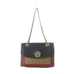 コーチ COACH ハンドバッグ ショルダー レザー チェーン レザー パイソン 黒 ブラック 茶色 ブラウン 29416 花モチーフ /RI ■OS