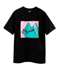 [Four leaf] TEE 猫 tシャツ おもしろ メンズ 半袖 夏服 面白い ビッグシルエット ティーシャツ ネコ ネタ プリント 猫柄 綿100 オリジナル 大きいサイズ 面白 カジュアル コットン トップス 白 黒 (JP, ア [ブラック] [M]