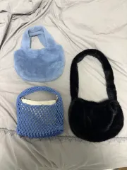 ファーハンドバッグ ミニバッグ 3種 まとめ (編みバッグ 黒バッグは新品)