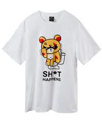 [Four leaf] TEE tシャツ おもしろ メンズ 半袖 クマ 夏服 面白い ビッグシルエット ティーシャツ ネタ プリント 綿100 オリジナル 大きいサイズ 面白 カジュアル コットン トップス 白 黒 [ホワイト] [M]