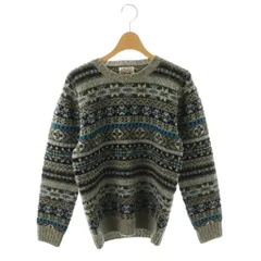 マドモアゼルノンノン mademoiselle NON NON × ジャミーソンズ JAMIESON'S フェアアイル柄 ニット セーター ウール グレー 黒 ライトブルー /MI ■OS