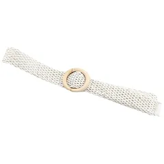 【新品】 BUZZxSELECTION(バズ セレクション) レディース 編み込み メッシュ 木製バックル ベルト カジュアル デザイン LBT068 (02ホワイト) 1