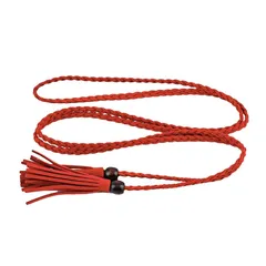 【新品】 BUZZxSELECTION(バズ セレクション) ウエストベルト おしゃれ 細 ベルト 編み込み 革紐 フリンジ レディース LBT022 (05レッド) 1