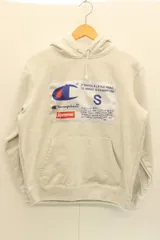 【中古】 CHAMPION メンズパーカー S Label Hooded Sweatshirt CHAMPION x SUPREME S ライトグレー プリント