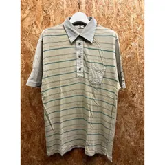 【中古】[印象C] Hurley ハーレー メンズ サイズ不明(肩幅45cm) グリーン系（グレー寄り） 薄手 ポロシャツ 半袖 カットソー 片面マルチボーダーのサムネイル
