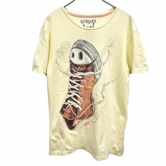 【中古】[印象BC] Bershka ベルシュカ Tシャツ / スニーカー レディース M ヘザーイエロー 杢黄色 薄手 少し透け感 シアー イラスト 英字 文字 半袖のサムネイル