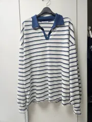 ストライプ カラーネック 長袖 Tシャツ