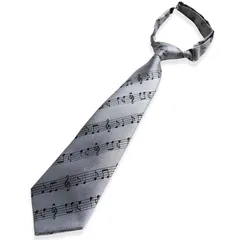 【新品】 [クインテット] 日本製 音符柄 キッズ ネクタイ 子供 ワンタッチ 子ども用 音楽柄 卒園式 入学式 卒業式 発表会 ステージ衣装 03-0511 (シルバー/ブラック, ジュニアサイズ)