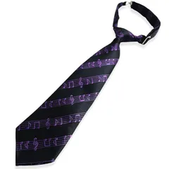 【新品】 [クインテット] 日本製 音符柄 キッズ ネクタイ 子供 ワンタッチ 子ども用 音楽柄 卒園式 入学式 卒業式 発表会 ステージ衣装 03-0511 (ブラック/パープル, トドラーサイズ)