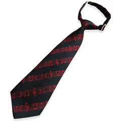 【新品】 [クインテット] 日本製 音符柄 キッズ ネクタイ 子供 ワンタッチ 子ども用 音楽柄 卒園式 入学式 卒業式 発表会 ステージ衣装 03-0511 (ブラック/レッド, トドラーサイズ)