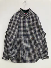 TOMMY HILFIGER トミーヒルフィガー シャツ/ブラウス L ネイビー チェック柄 ワンポイント ブランドロゴ ミドル丈 長袖 ボタンダウン