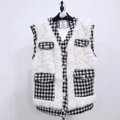バイフルイドフロー ツイードバイカラー フェイクファー ベスト