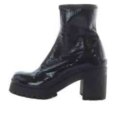 ミュウミュウ miumiu テクニカル パテント ファブリックアンクルブーツ ショートブーツ チャンキーヒール 37 黒