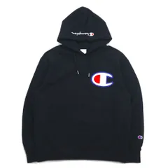 Champion プルオーバー スウェット パーカー M ブラック コットン ビッグロゴ C3-R101