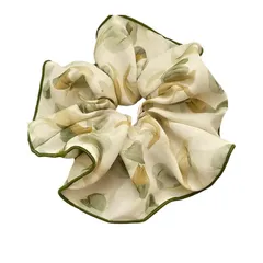 【特価商品】おしゃれ 普段使い フォーマル カジュアル ヘアゴム 大人可愛い 韓国風 レディース プリント ポニーテール フラワー グリーン ヘアアクセサリー ヘアバンド 大きめ スクランチー シフォン